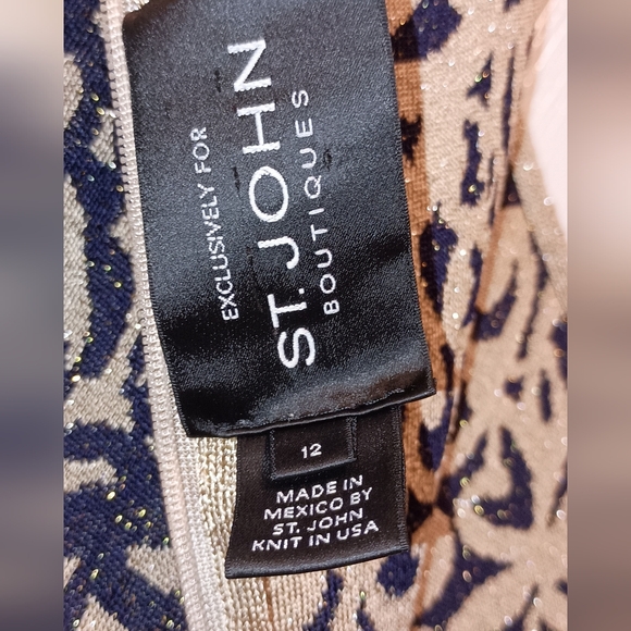 St. John  Navy Gold Metallic Thread Party Dress Size 12 - Picture 5 of 9